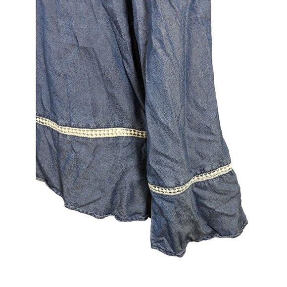 Womens XL Chambray Top Lagenlook Blouse Boho Blue Flare Sleeve Lyocell Casual - Picture 4 of 7